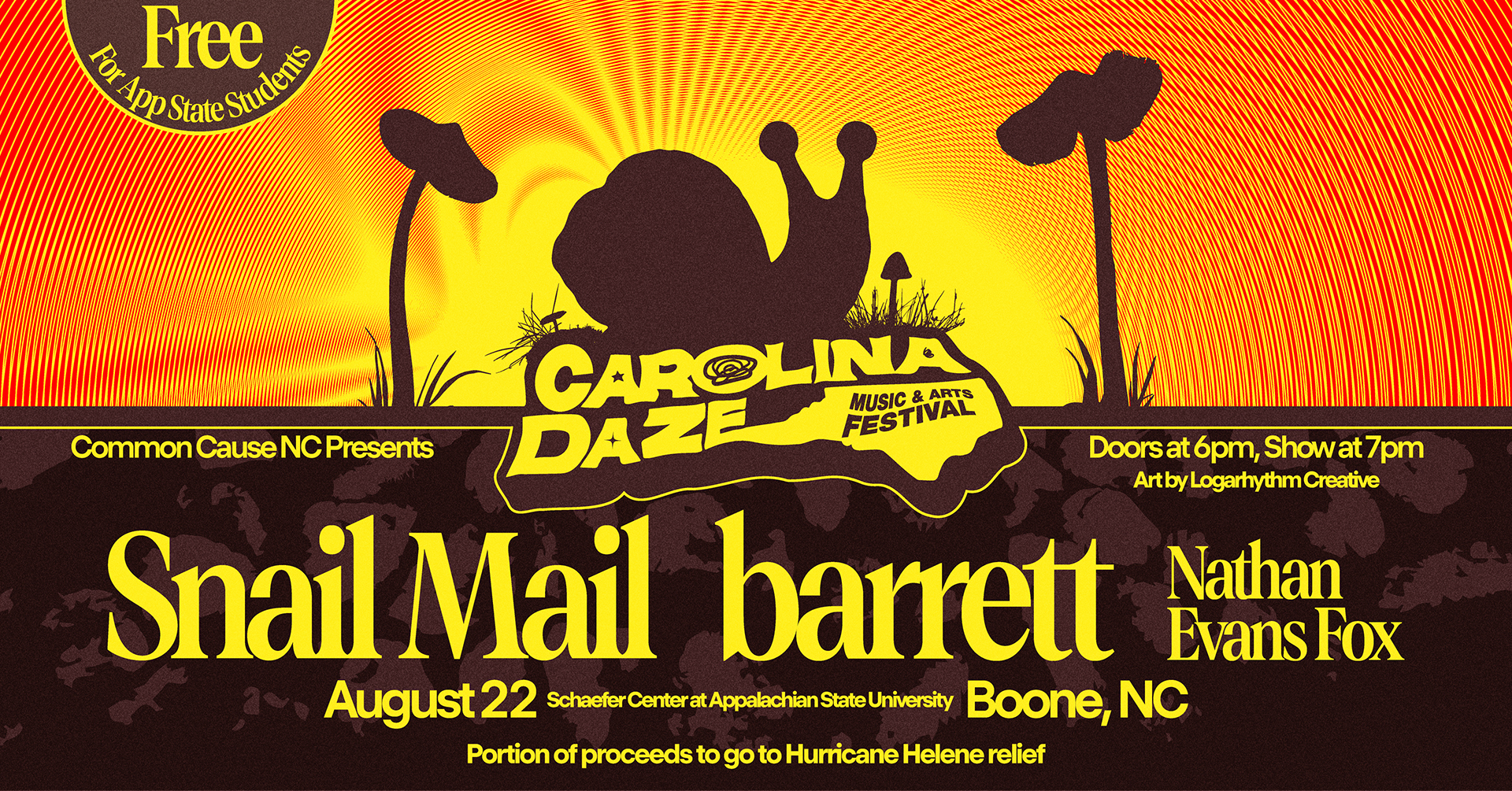 CarolinaDaze event graphic announcing Snail Mail, Nathan Evans Fox, and barrett