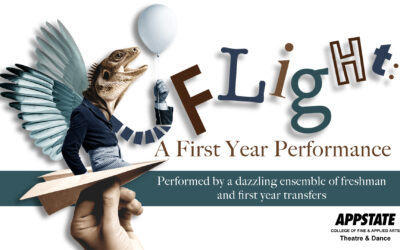 FLIGHT promotional graphic featuring a lizard with wings holding a balloon and riding a paper airplane.